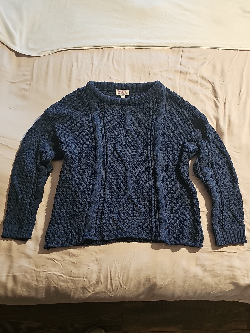 Textured Cable Crewneck Sweater in Navy - Women
